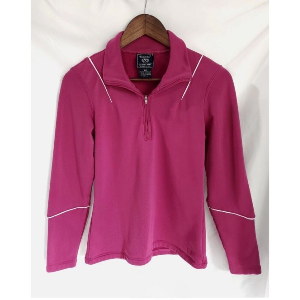 Ariat Womens 1/4 Zip Pullover Sweater Small Pink White Piping Performance